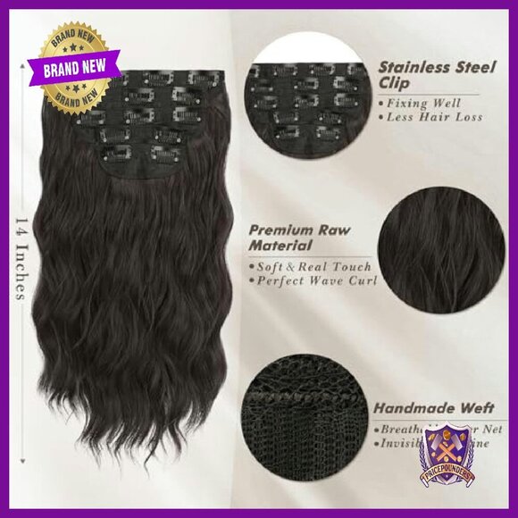 14 Inch Wavy Clip-In Hair Extensions - 5PCs Synthetic Heat-Resistant main image 4